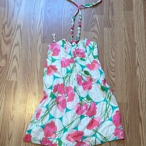 Lilly Pulitzer Floral Halter Dress with Pink and Green Accents